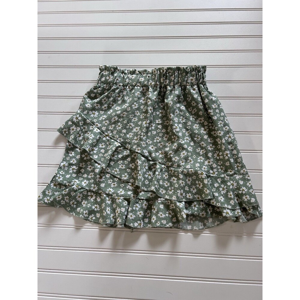 SHEIN Green and White Daisy Floral Skirt Ruffled Hem Size S